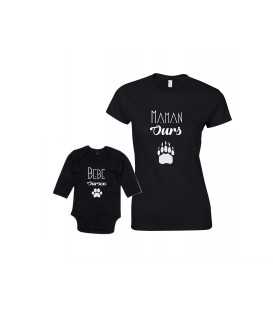 Ensemble Maman Ours Bébé Ourson T-shirt Femme Body Enfant