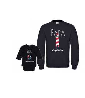 Ensemble Sweat Homme Papa Capitaine Bébé Moussaillon