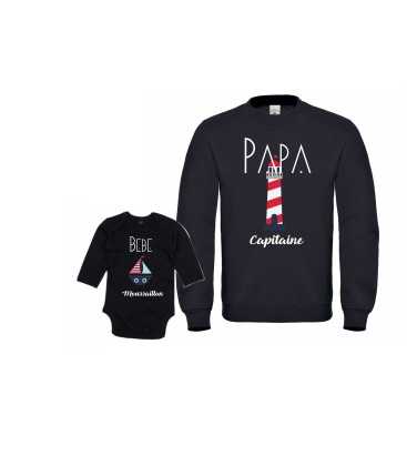 Ensemble Sweat Homme Papa Capitaine Bébé Moussaillon